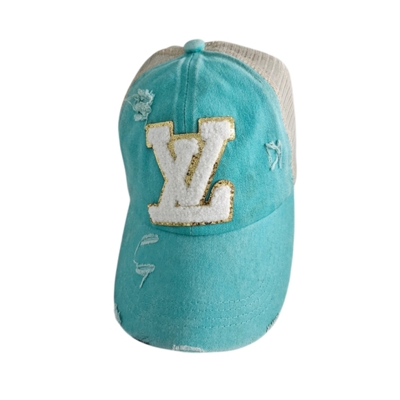 The Unbranded Brand Accessories - Women's Logo Distressed Style Turquoise and Beige Cap